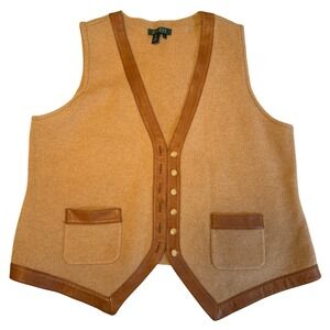Lauren Ralph Lauren Vintage Wool and Cashmere Leather Trim Vest 1X